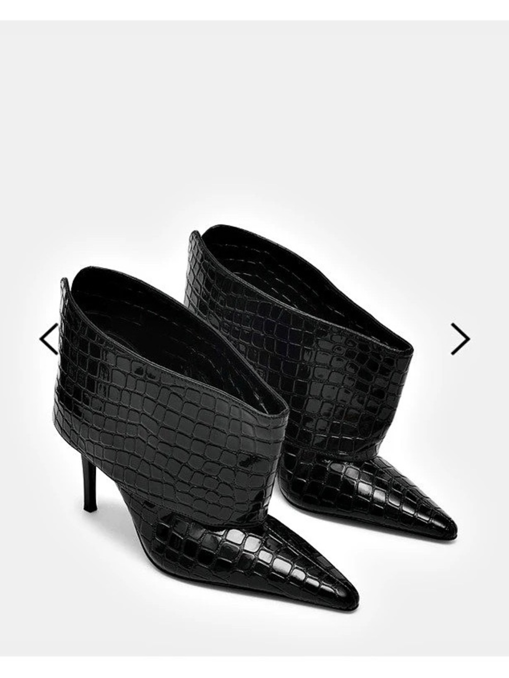 Black Crocodile-Embossed Pointed-Toe Heels